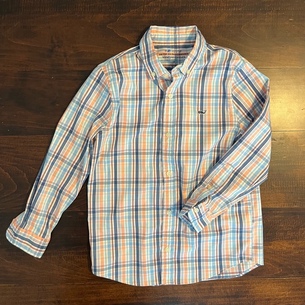 Vineyard Vines Button-Up!  Boys Size 7, White/Orange/Blue.  Like New!